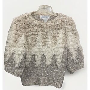 Sideffects Hand Crochet Shaggy Knit Pullover 3/4 Sleeve Sweater Women's M VTG